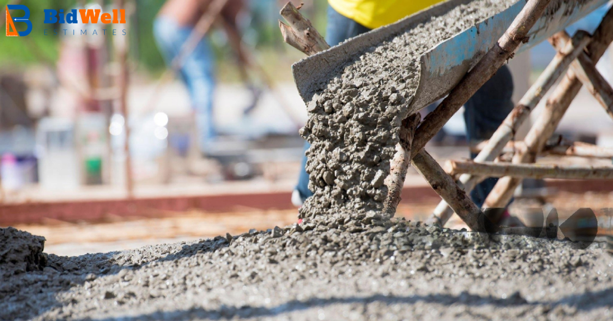 Close-up of wet concrete being poured from Concrete Mix Ratio